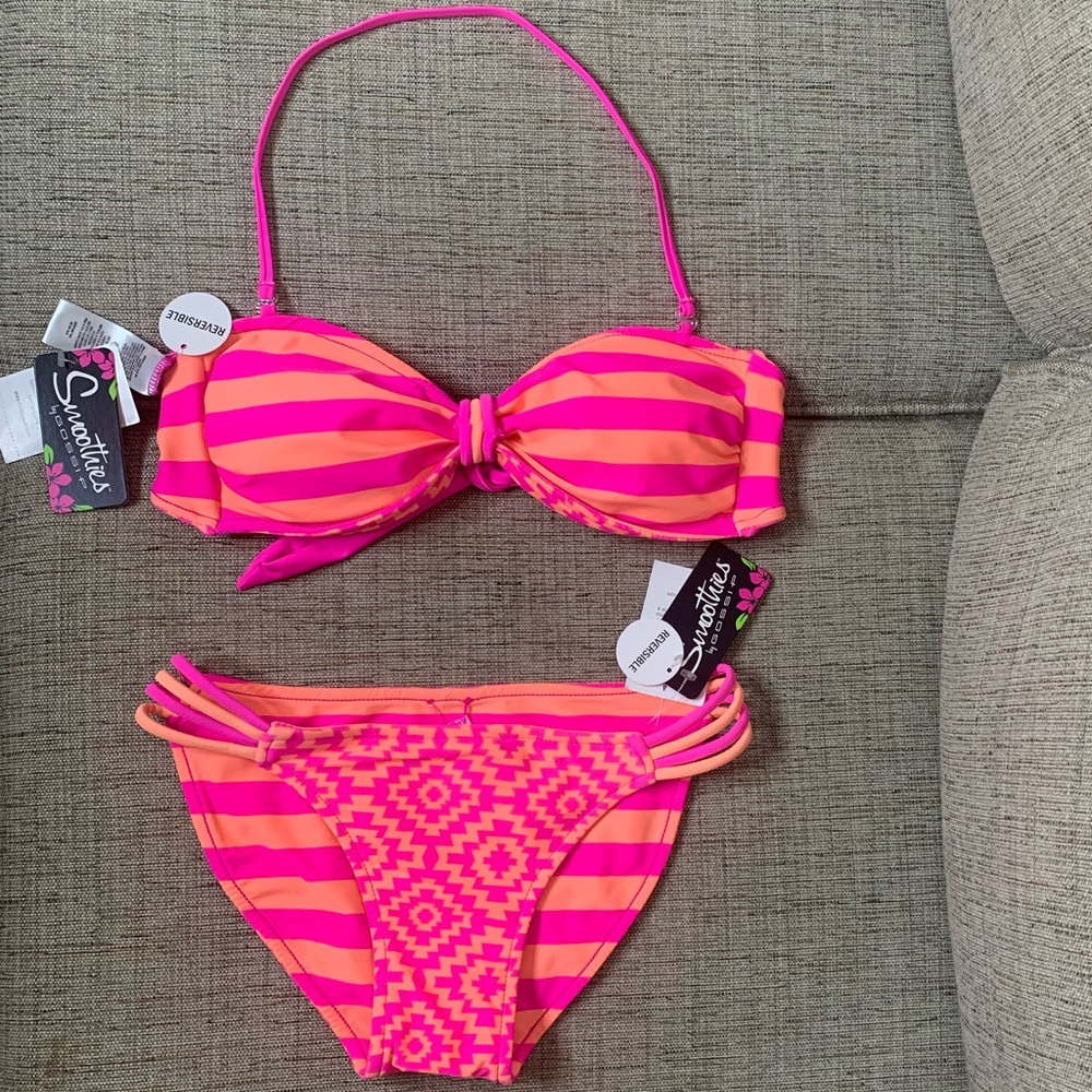 REVERSIBLE‼️ NWT SMOOTHIES by Gossip Bikini Swimsuit, Neon Pink & Orange, Small